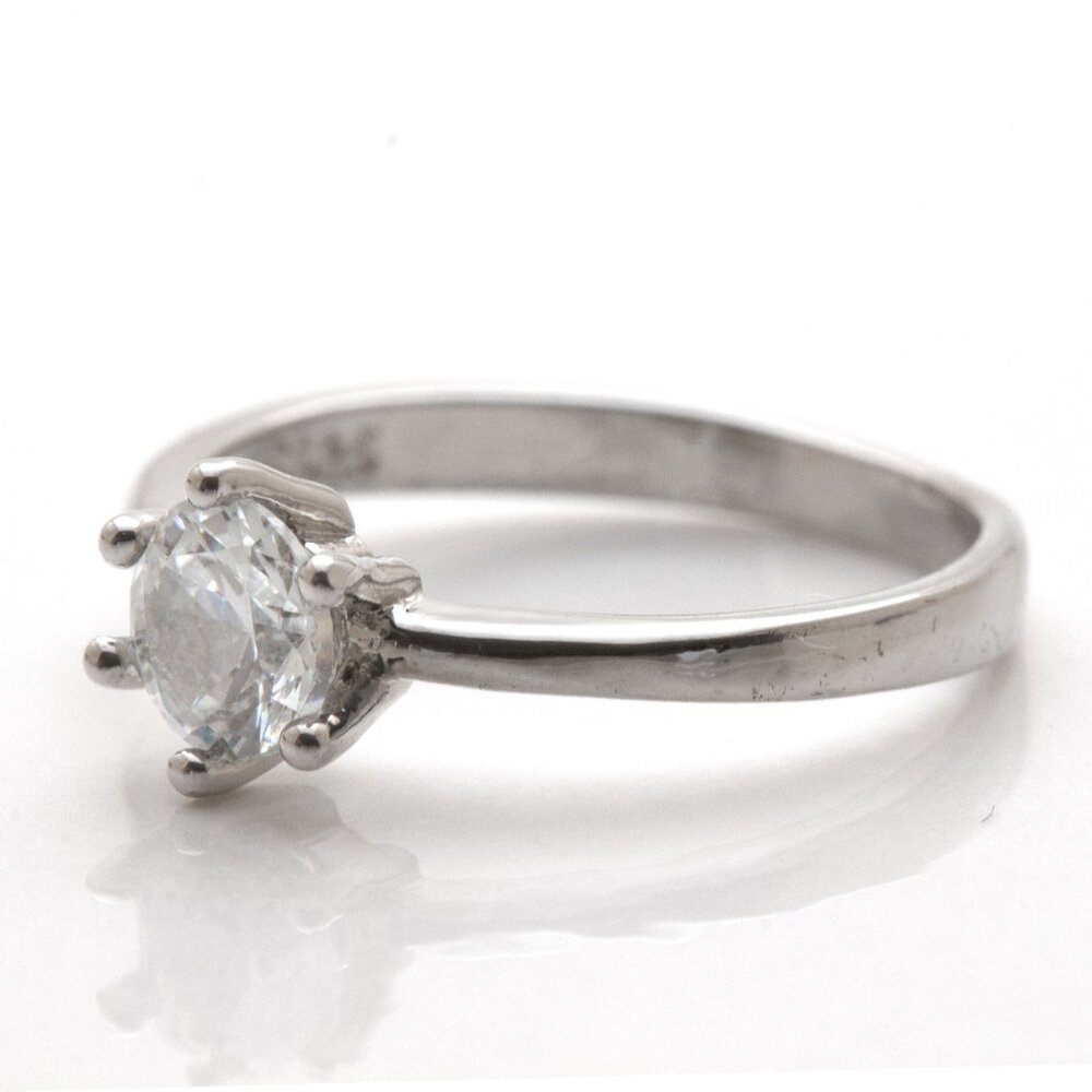 Sterling Silver CZ Solitaire Ring Stamped 925, Cubic Zirconia Ring, Size 7